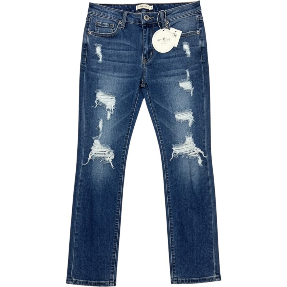 Umgee Dark Blue Distressed Straight-Leg Jeans